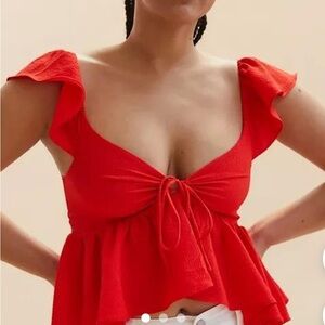 Urban outfitters Red Ruffle Sleeve Women's Top